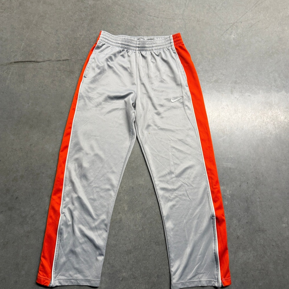 Nike Dri-FIT Mens Grey Orange Stripe Mesh Athletic Training Pants Medium 3829